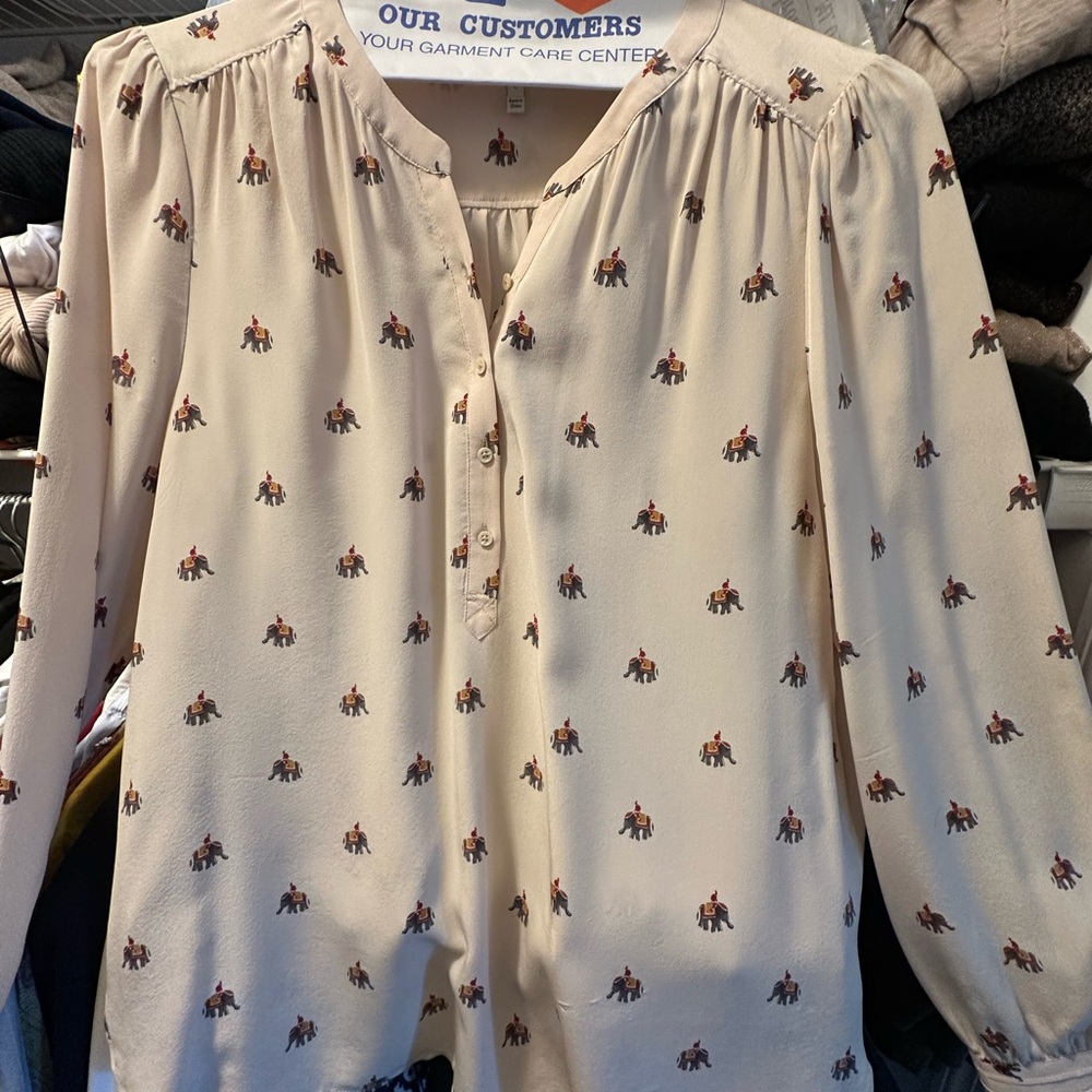 Joie Silk Blouse with Elephant Print